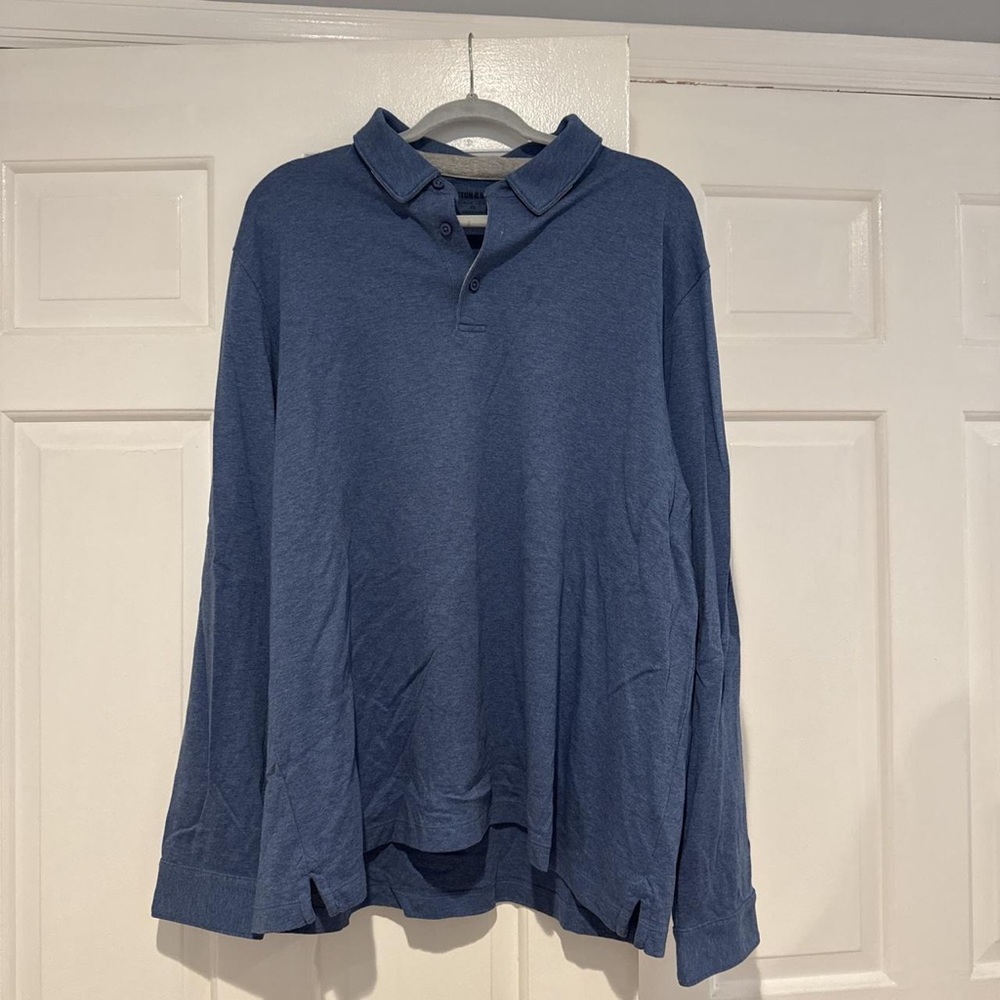 Classic Long-Sleeve Polo in Slate Blue
